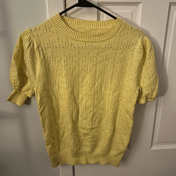 Tops - Yellow Women's Sweater Knit Top with puff sleeves